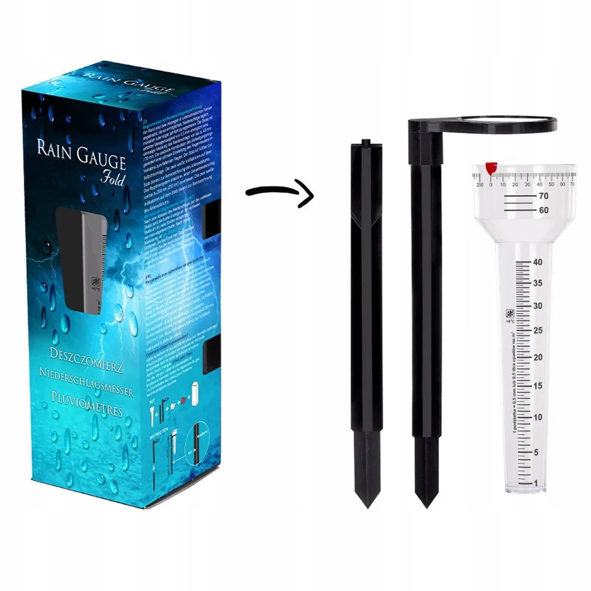 Rain gauge with stick FOLD Precision gauge up to 70 mm/m² Brand 24Bottles