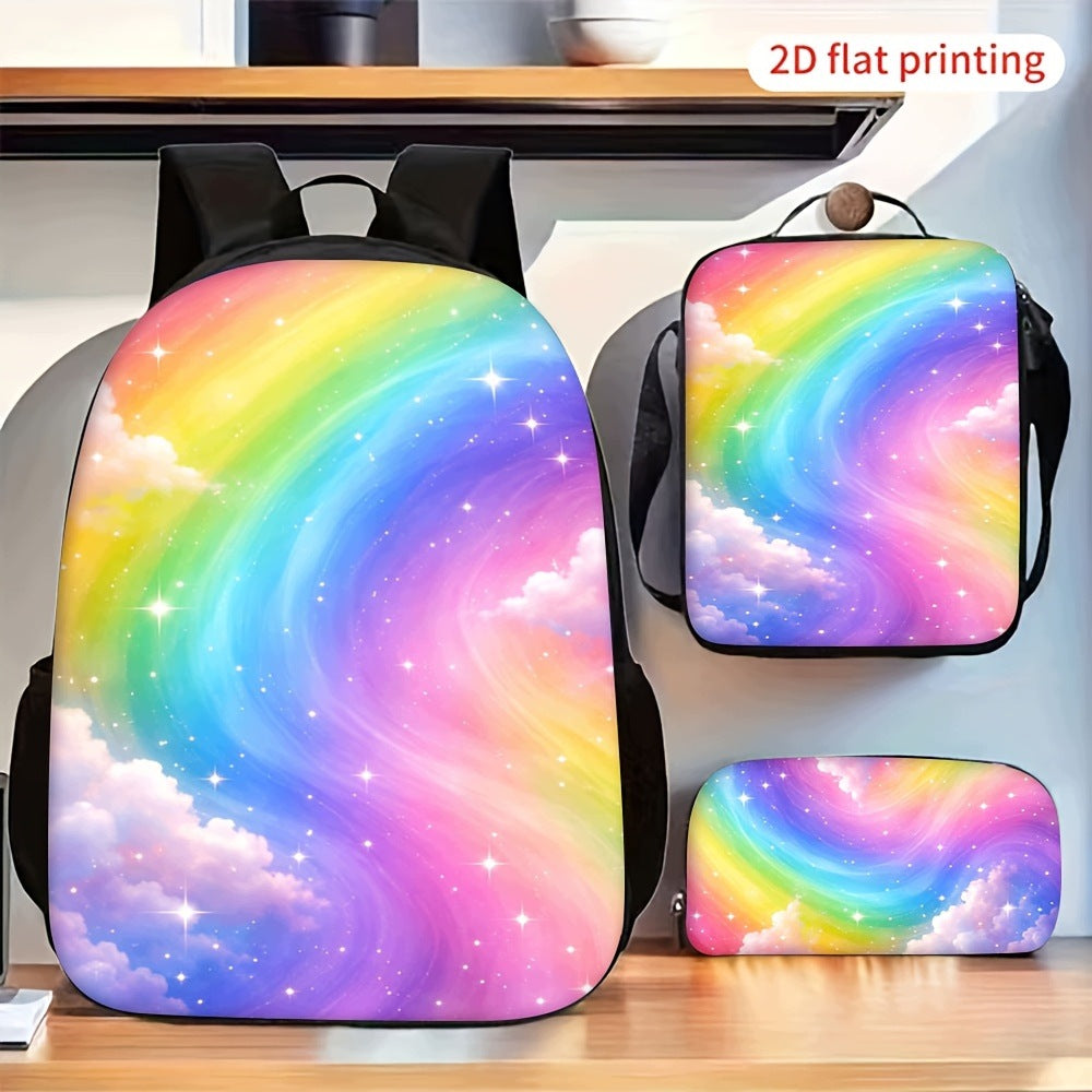 Rainbow Gradient Swirl Cloud Glitter Star Backpack Set Shoulder Bag Pencil Case