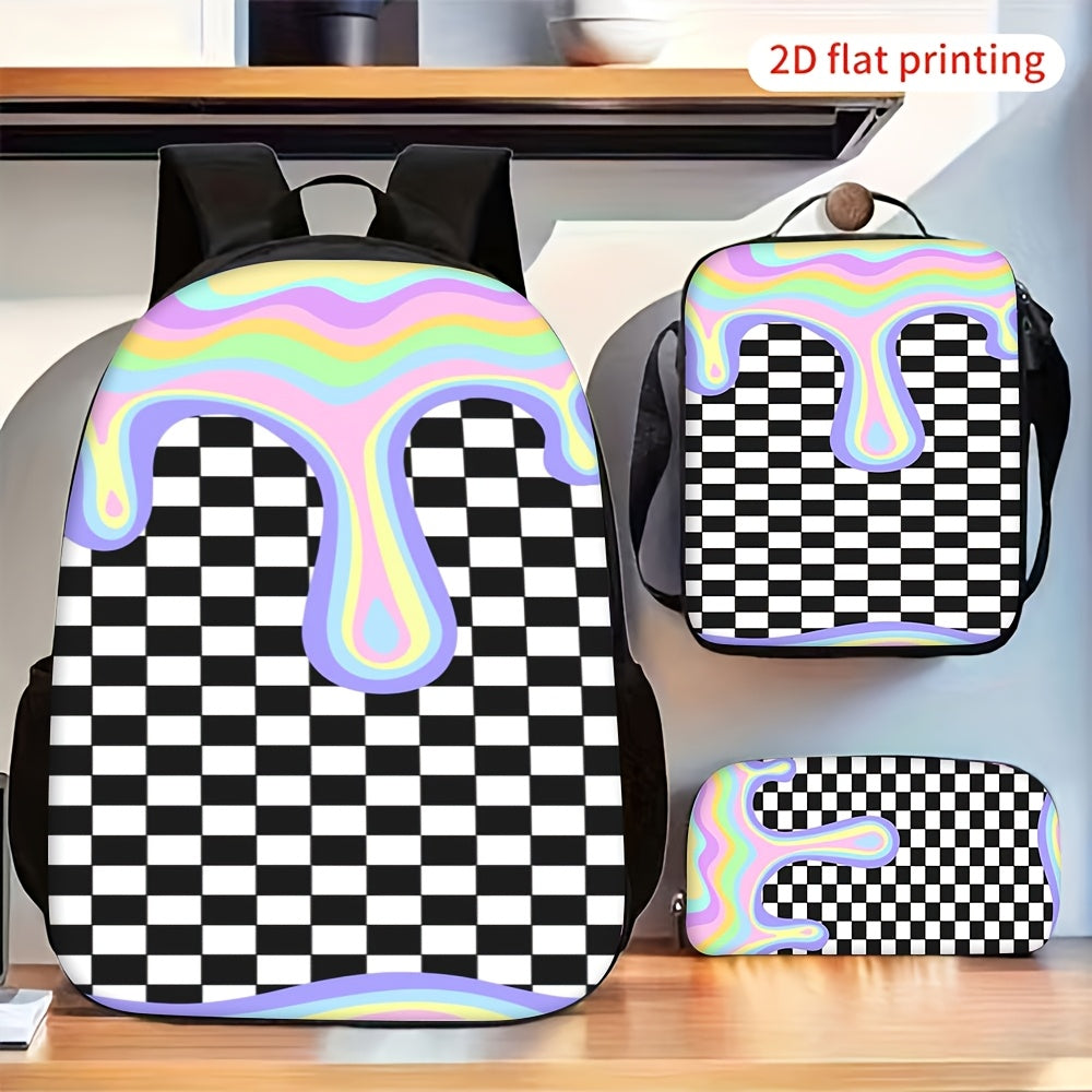 Rainbow Melting Drip Backpack Set with Crossbody Bag and Pencil Case