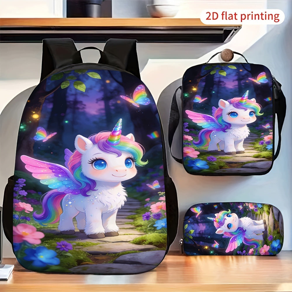 Rainbow Unicorn Butterfly Forest Backpack Set Crossbody Bag