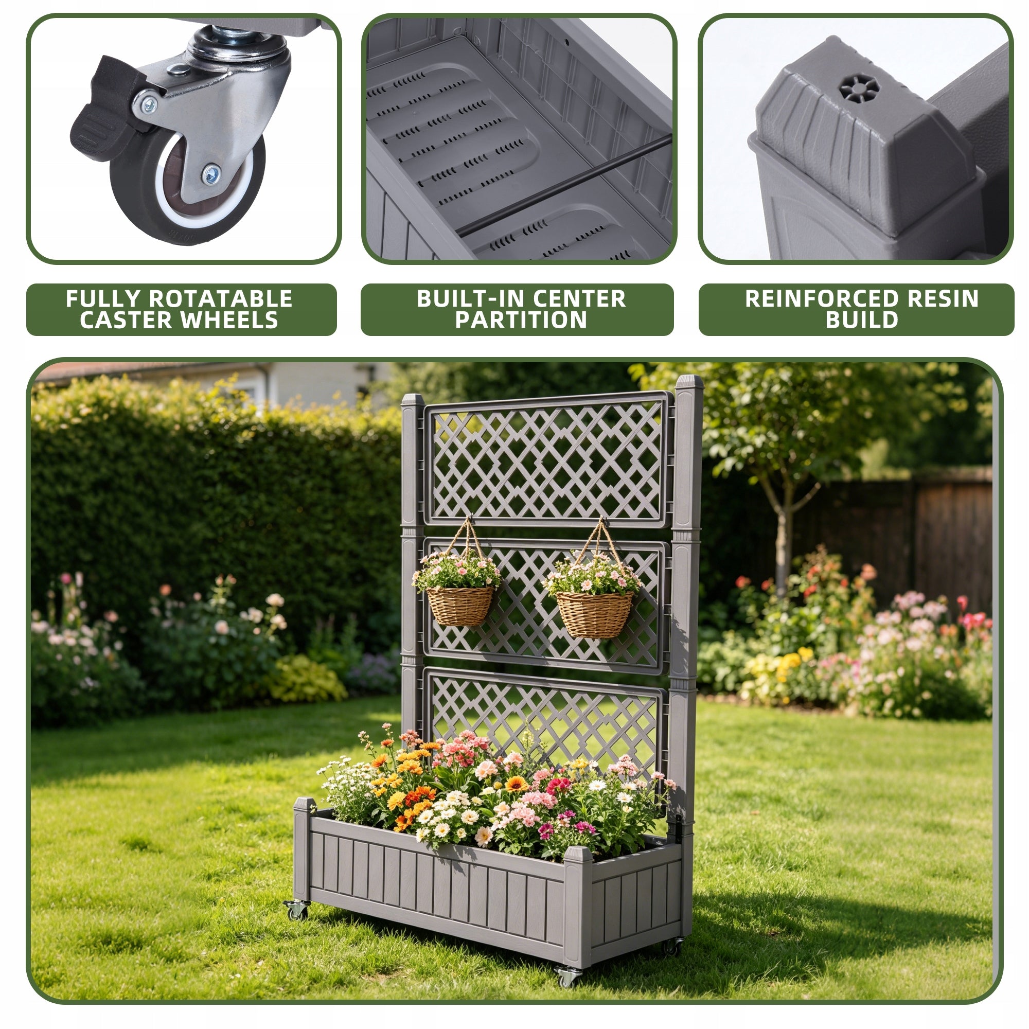 Raised Bed, Garden Vegetable Box, with Trellis 108.5x44x155cm, 80L, Brown Material synthetic material
