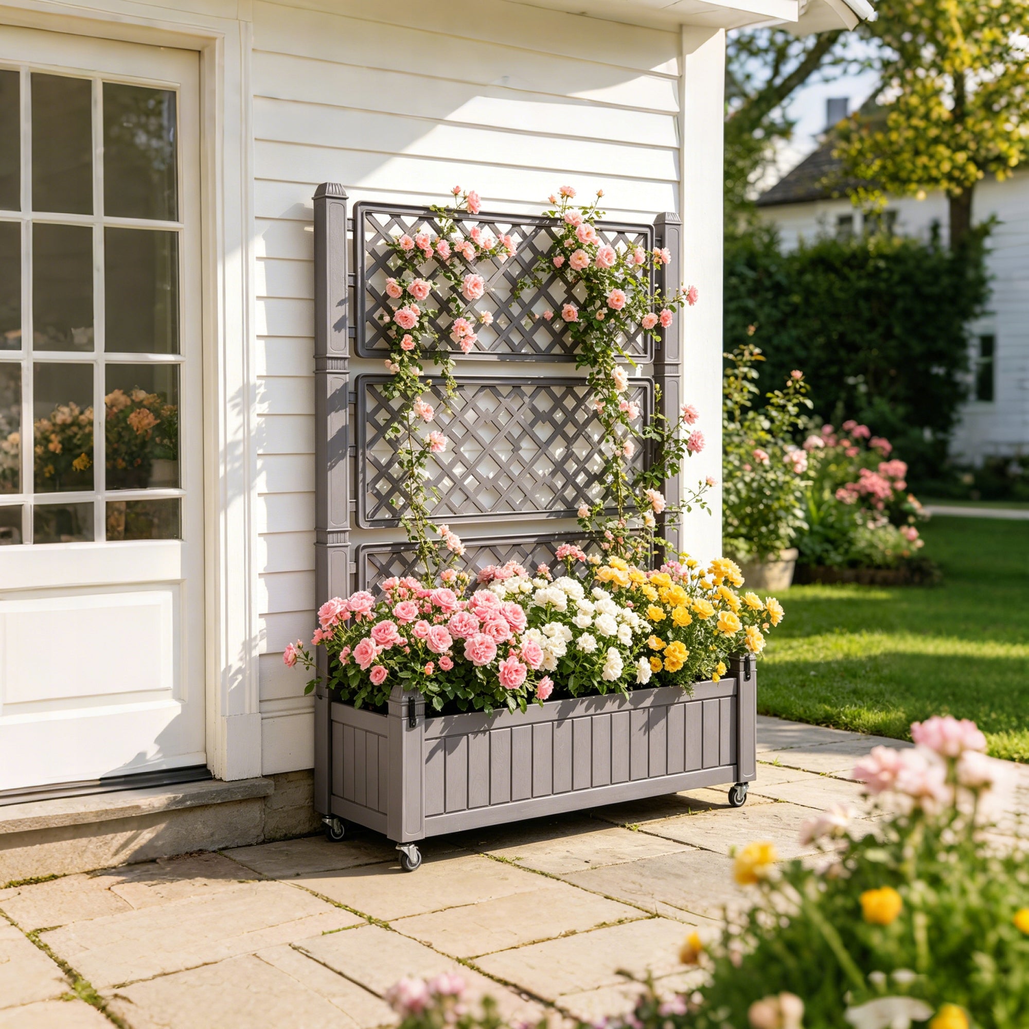 Raised Bed, Garden Vegetable Box, with Trellis 108.5x44x155cm, 80L, Brown Packaging status original