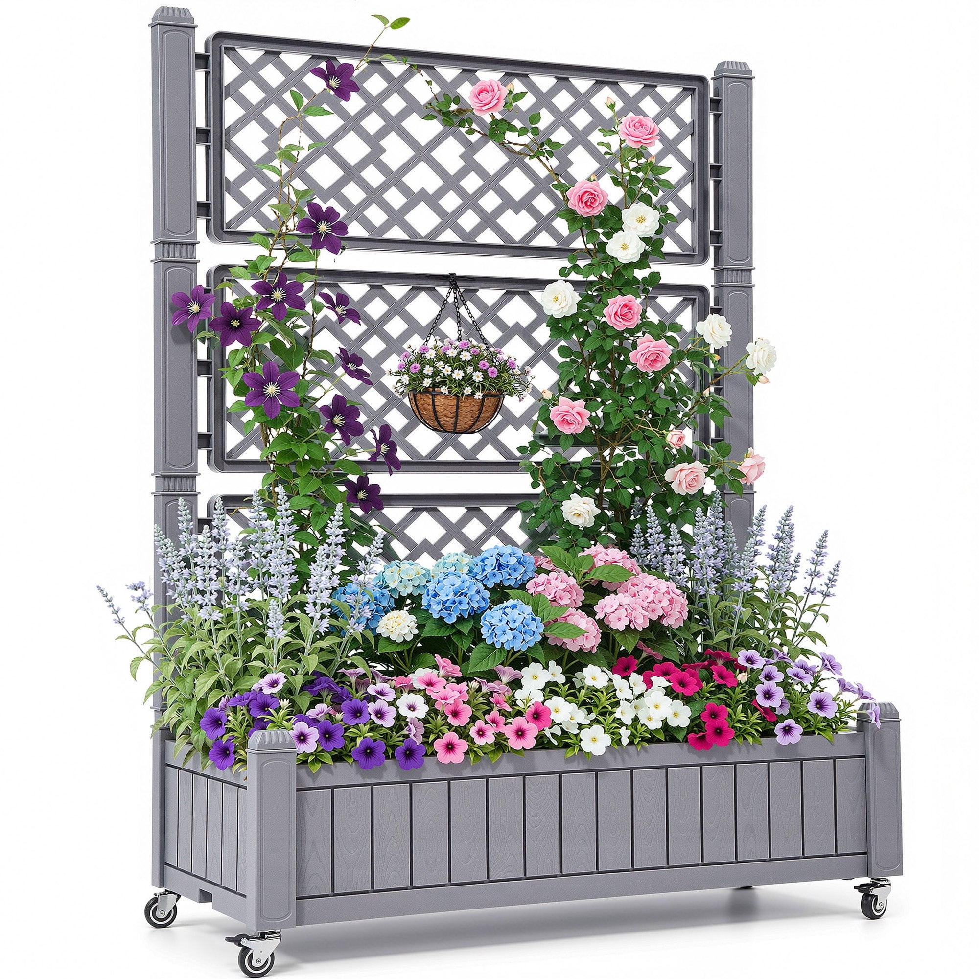 Raised Bed, Garden Vegetable Box, with Trellis 108.5x44x155cm, 80L, Brown