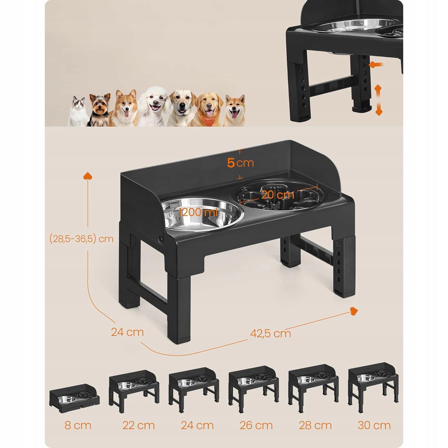 Raised Dog Bowl with Stand, Adjustable Elevated Dog Bowl Type for feeding multiple puppies at the same time