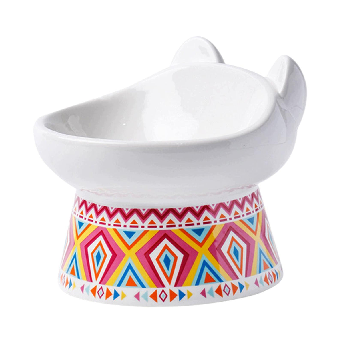 Raised Single Cat Dog Food Adorable Pattern Drinking Container Neck Red