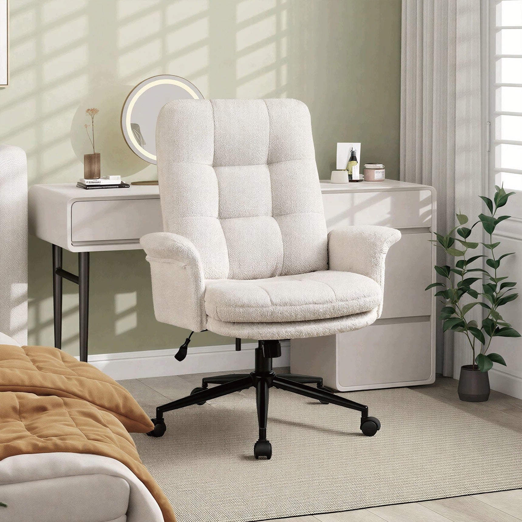 Ralex-chair Fotel Biurowy Beżowy Teddy Ergonomiczny Regulowany Obrotowy