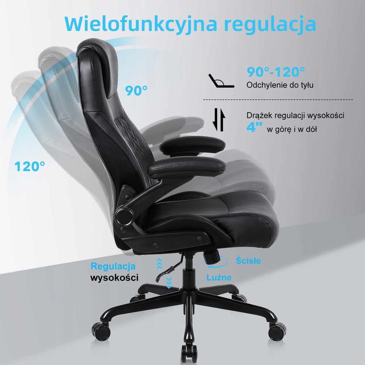 Ralex-chair Fotel Biurowy Ergonomiczny 200kg Regulowany Obrotowy PU Czarny Manufacturer code 7008BK