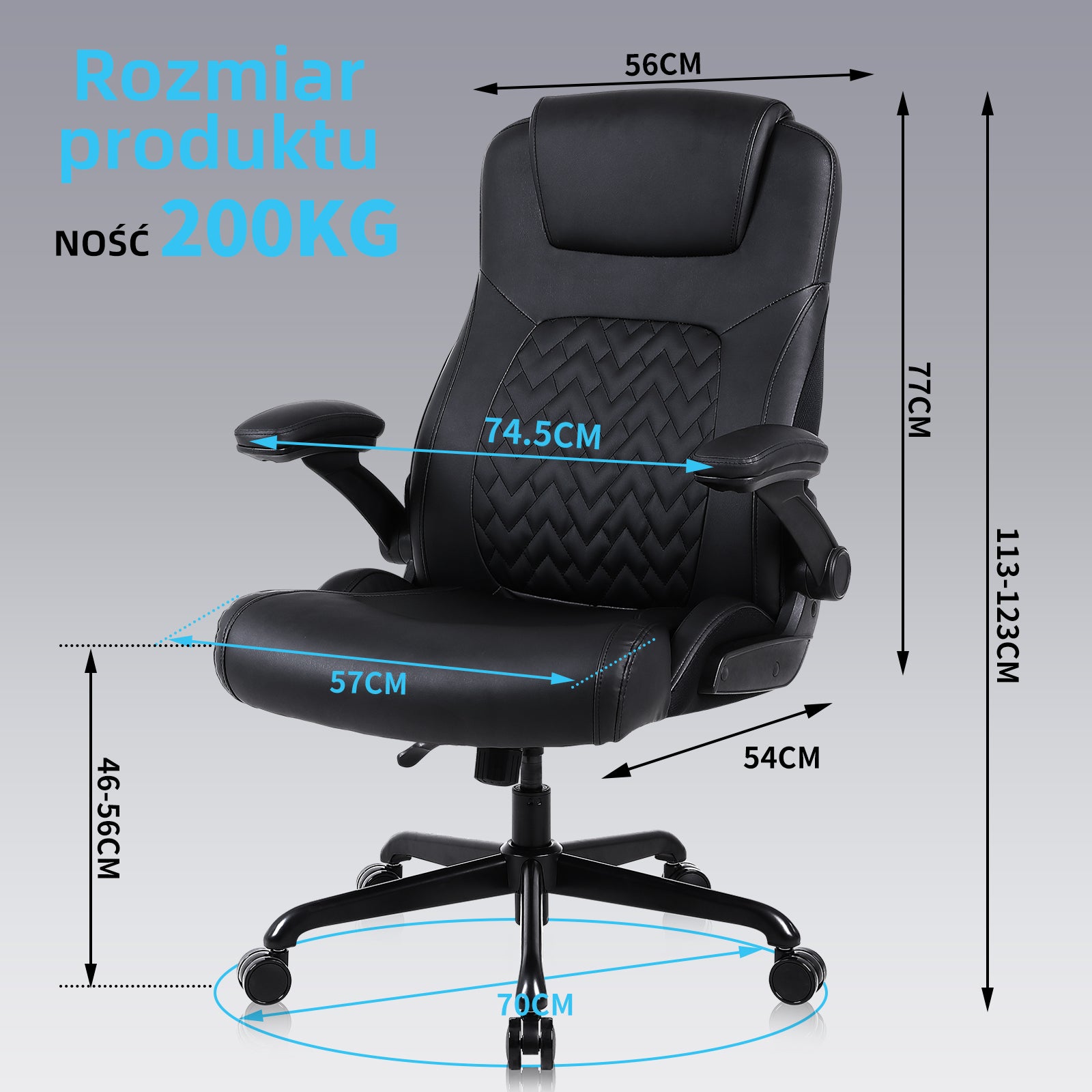 Ralex-chair Fotel Biurowy Ergonomiczny 200kg Regulowany Obrotowy PU Czarny Packaging status original