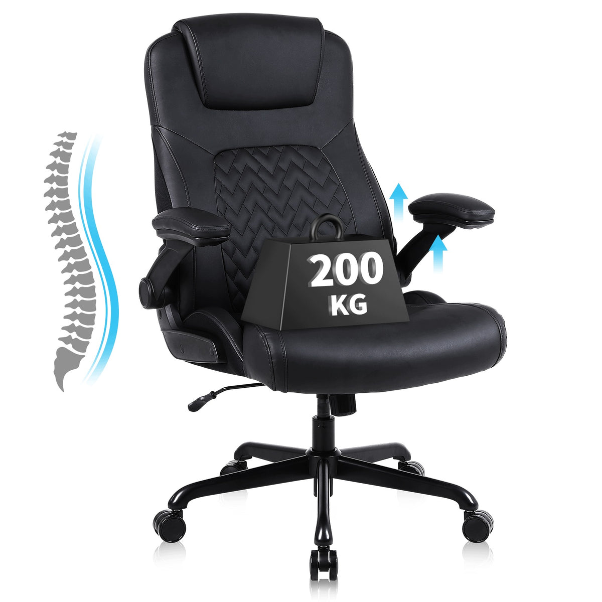 Ralex-chair Fotel Biurowy Ergonomiczny 200kg Regulowany Obrotowy PU Czarny