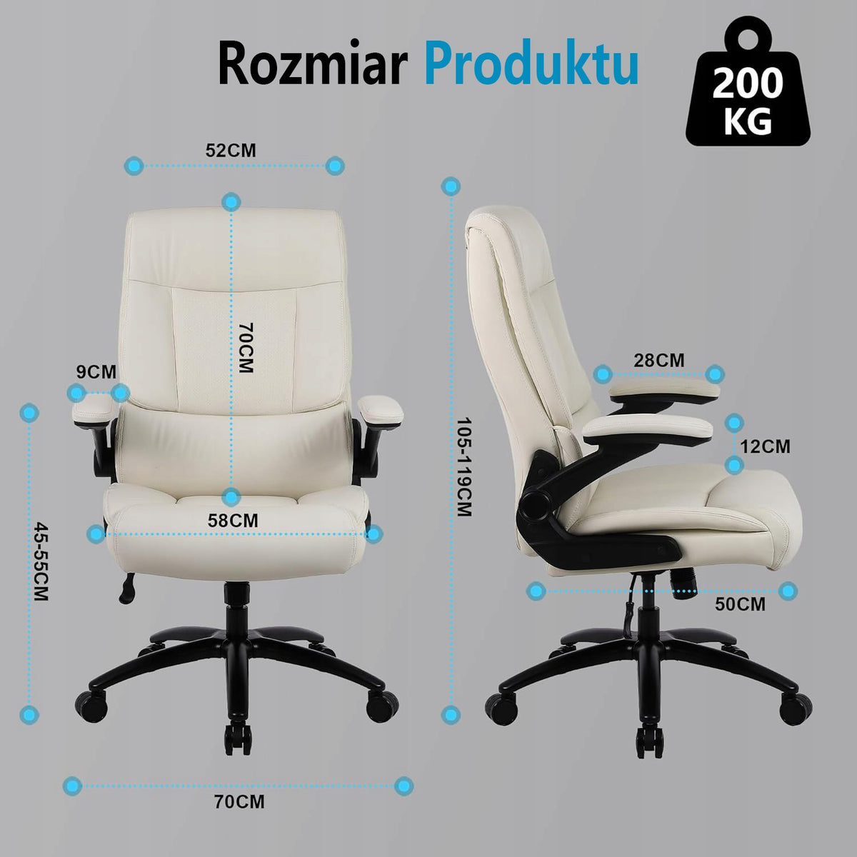 Ralex-chair Fotel Biurowy Obrotowy Ergonomiczny regulowany 200KG PU Beżowy Packaging status original