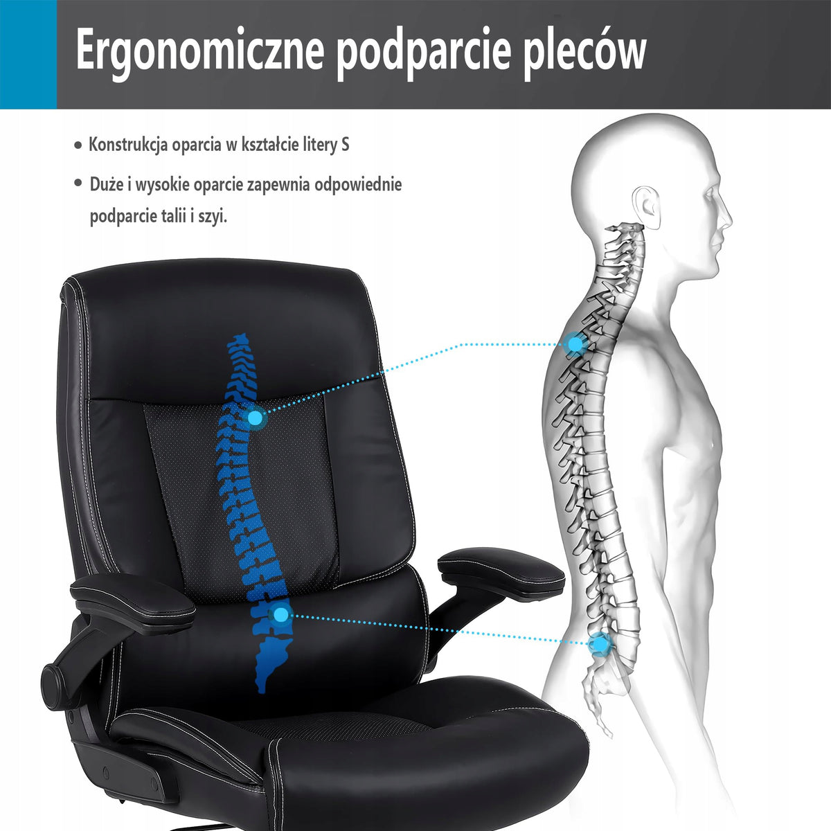 Ralex-chair Fotel biurowy dla kadry kierowniczej, ergonomiczny, PU, czarny Manufacturer code 7002BK
