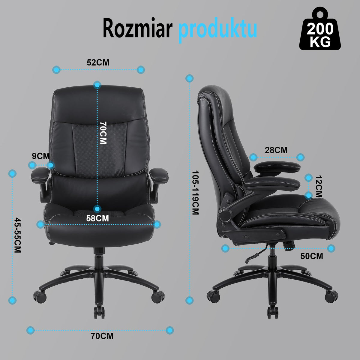 Ralex-chair Fotel biurowy dla kadry kierowniczej, ergonomiczny, PU, czarny Packaging status original
