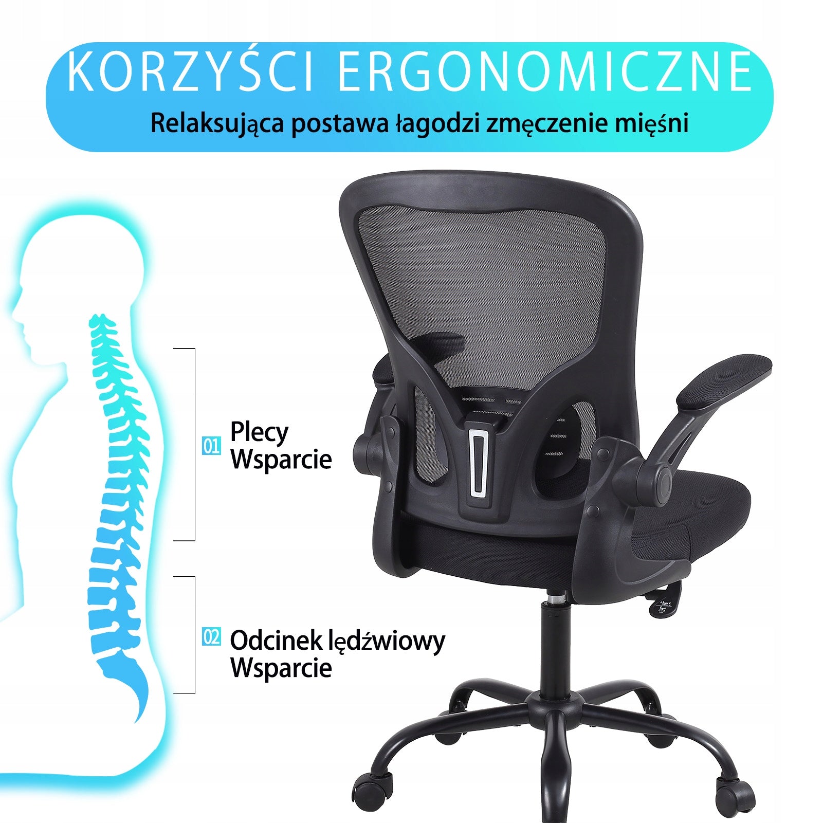 Ralex-chair Fotel obrotowy ergonomiczne, obrotowe krzesło biurowe, czarne Manufacturer code AZYCDEWB5001BK