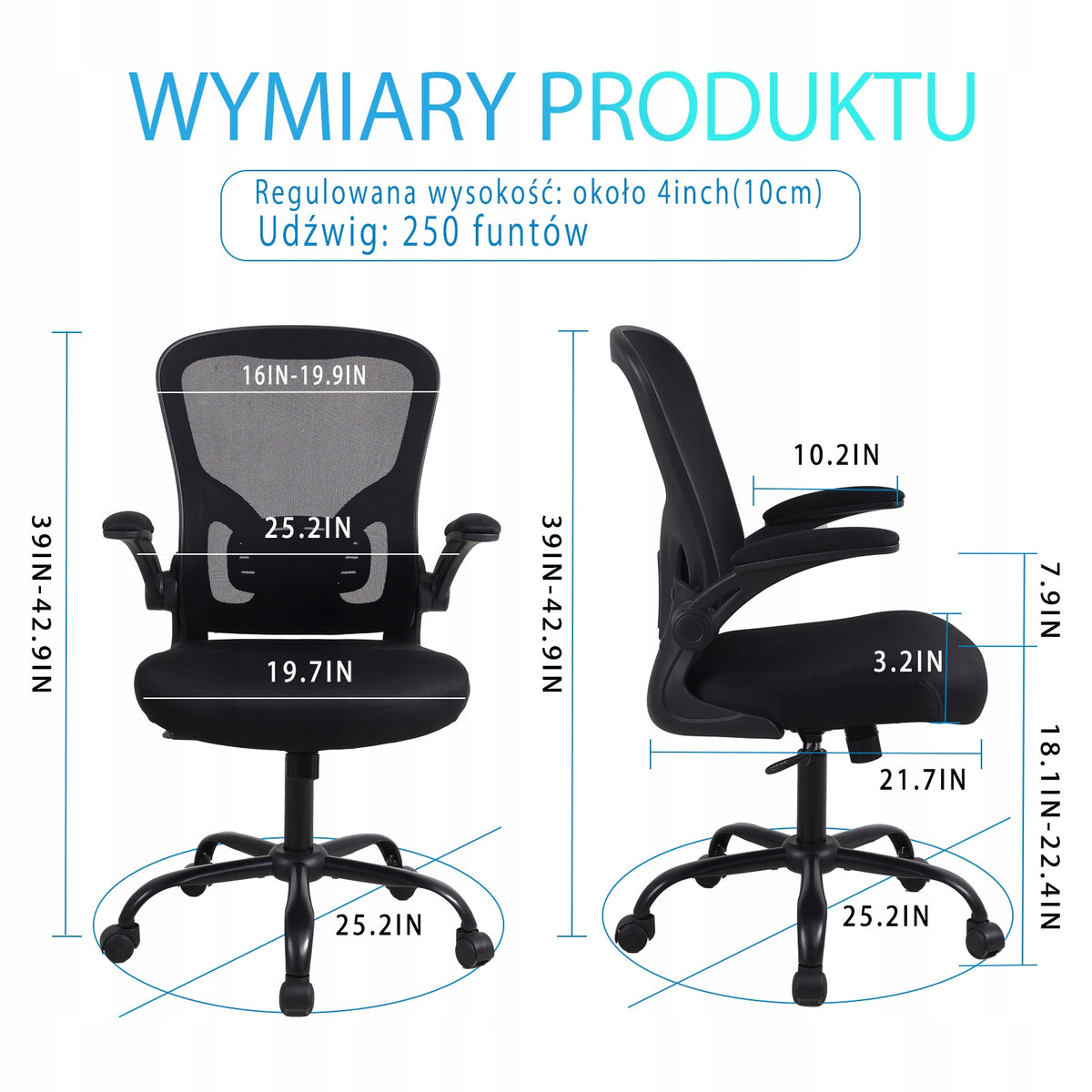 Ralex-chair Fotel obrotowy ergonomiczne, obrotowe krzesło biurowe, czarne Packaging status original
