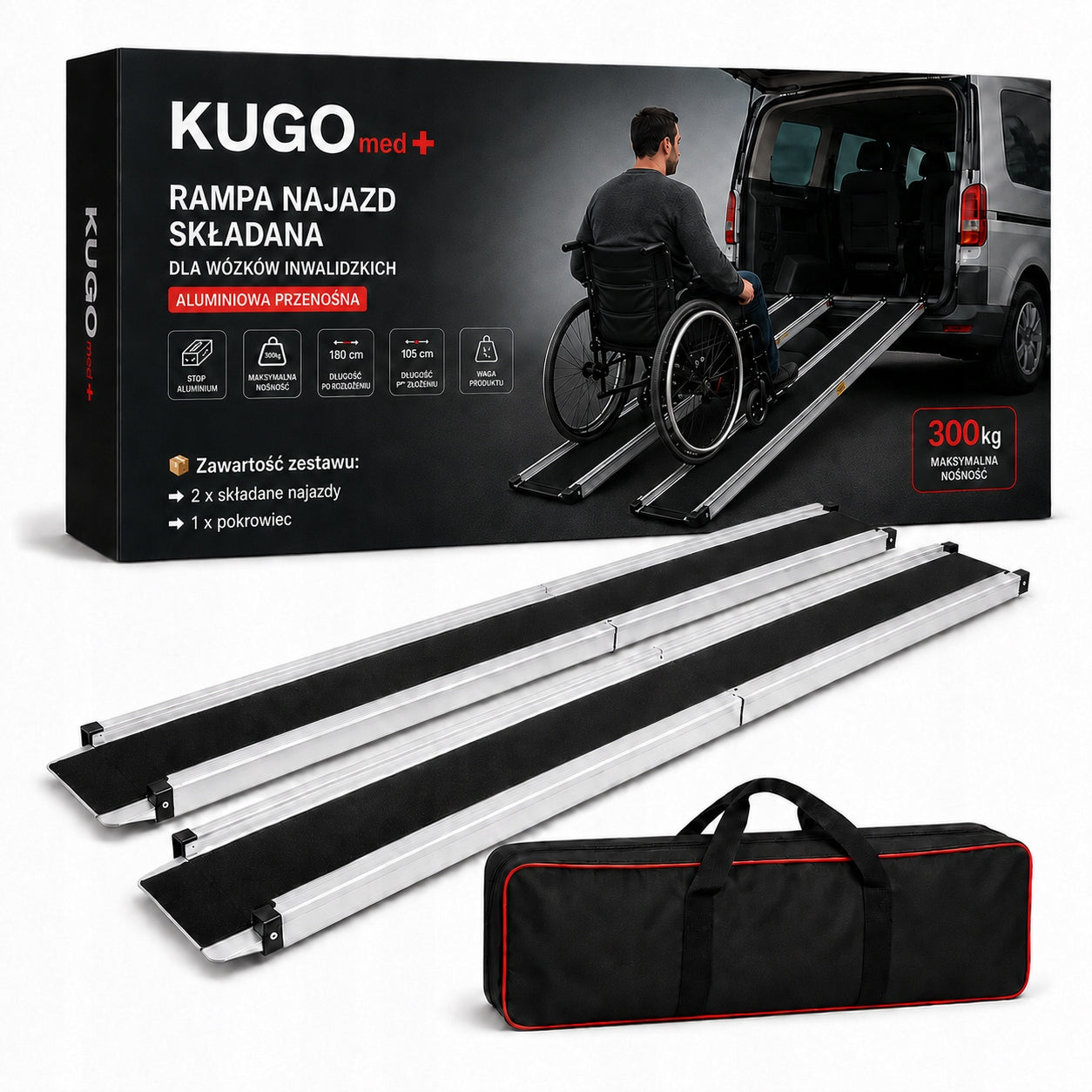 Ramp Raids for Wheelchairs Aluminum Portable 1,8m 300kg