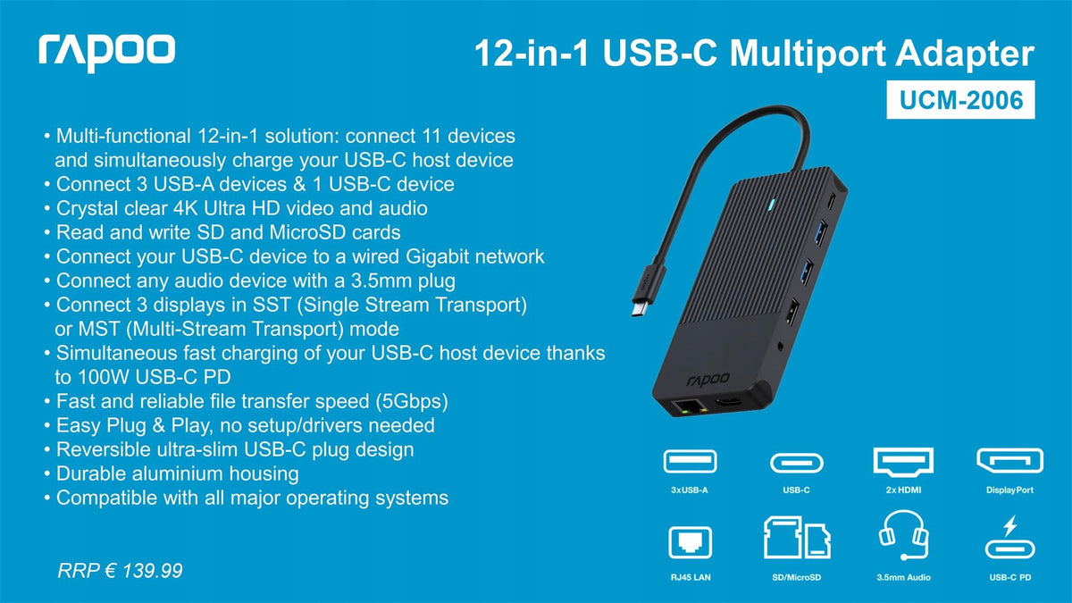 Rapoo UCM-2006 12-in-1 USB-C Multiport Adapter Manufacturer Rapoo