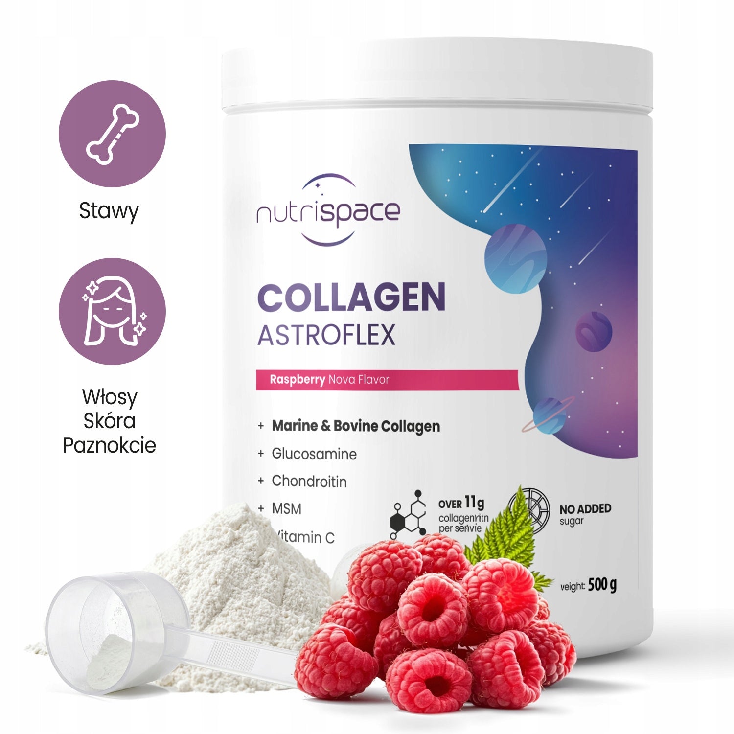Raspberry Collagen Powder for joints Fish Beef nutrispace Astroflex 500g Manufacturer code 470102