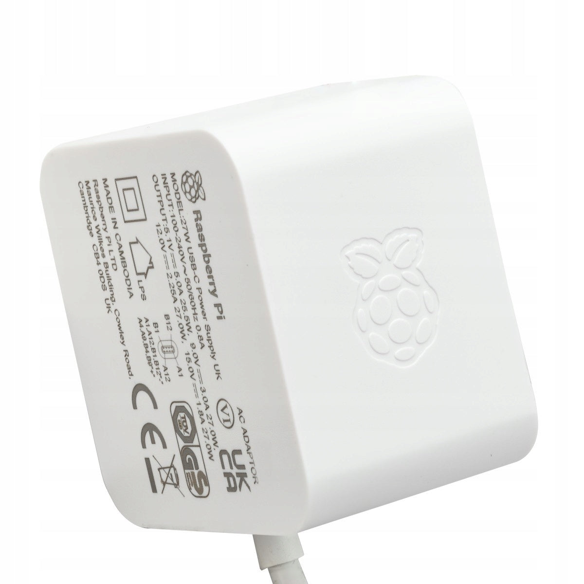 Raspberry Pi 27W USB-C PD power supply, white Batteries included no