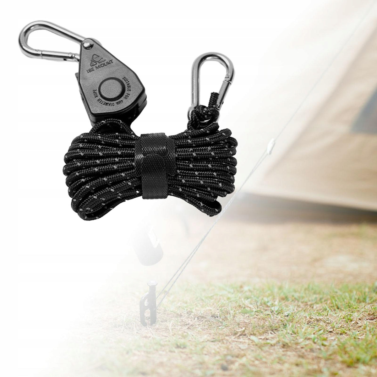 Ratchet Pulley Rope Adjustable Tensioner Tent Guy Line Reflective Black