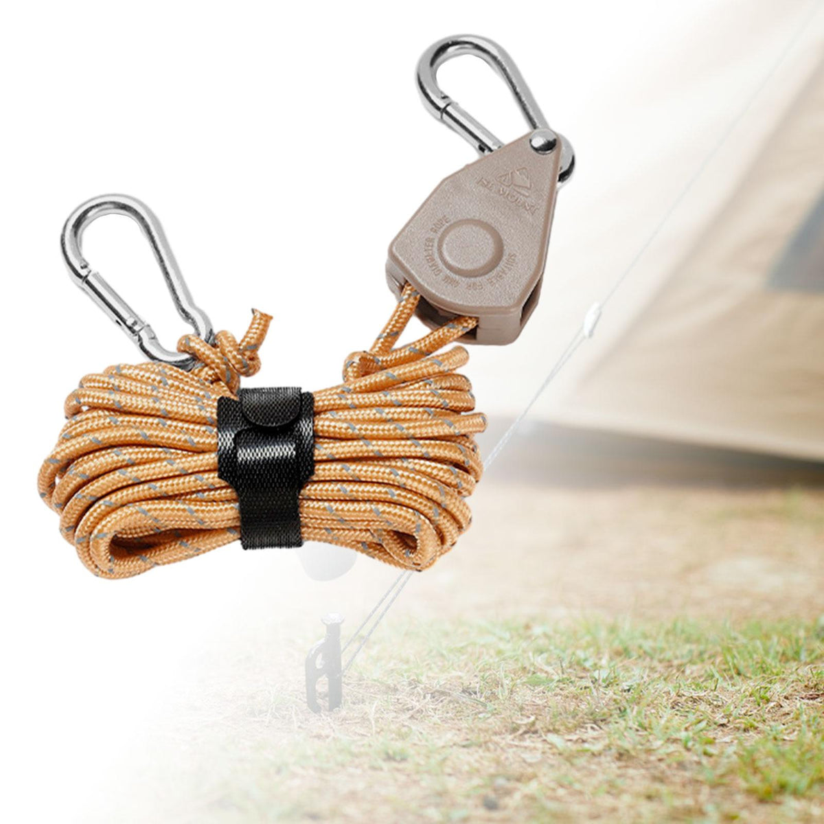 Ratchet Pulley Rope Adjustable Tensioner Tent Guy Line Reflective Brown