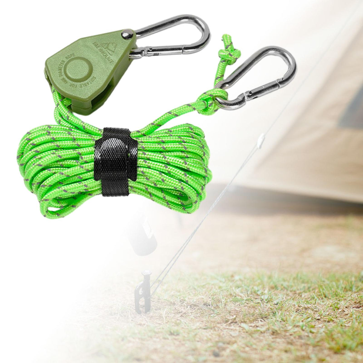 Ratchet Pulley Rope Adjustable Tensioner Tent Guy Line Reflective Green