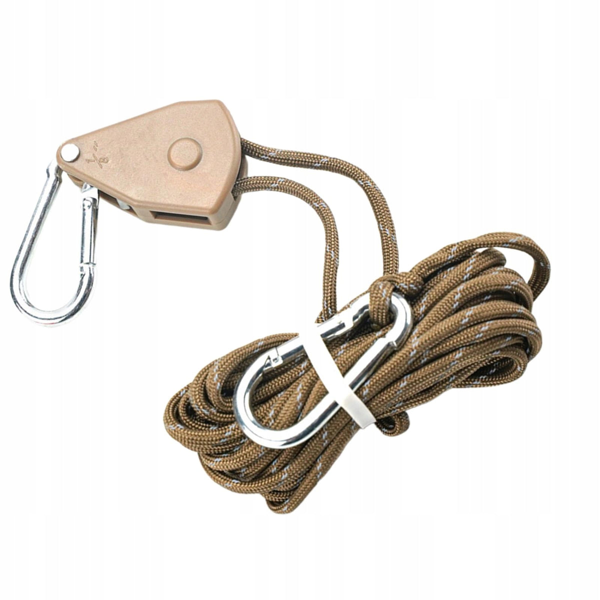 Ratchet Pulley Rope Hanger Non Slip Guy Ropes with Locking 4m Khaki