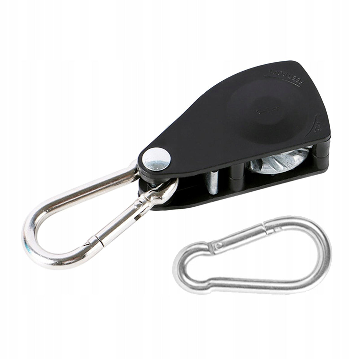 Ratchet Pulley System, Rope Tensioner Ratchet with Carabiner Hook, Black