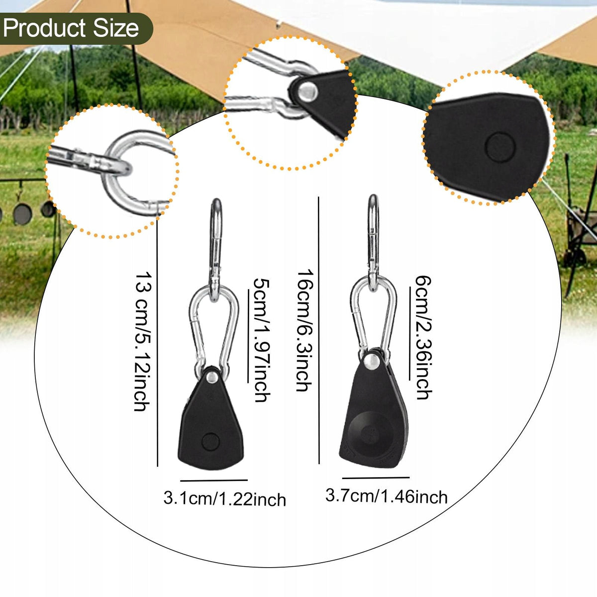Ratchet Pulley System with Carabiners Secure Rope Heavy Duty Black Small Packaging status original