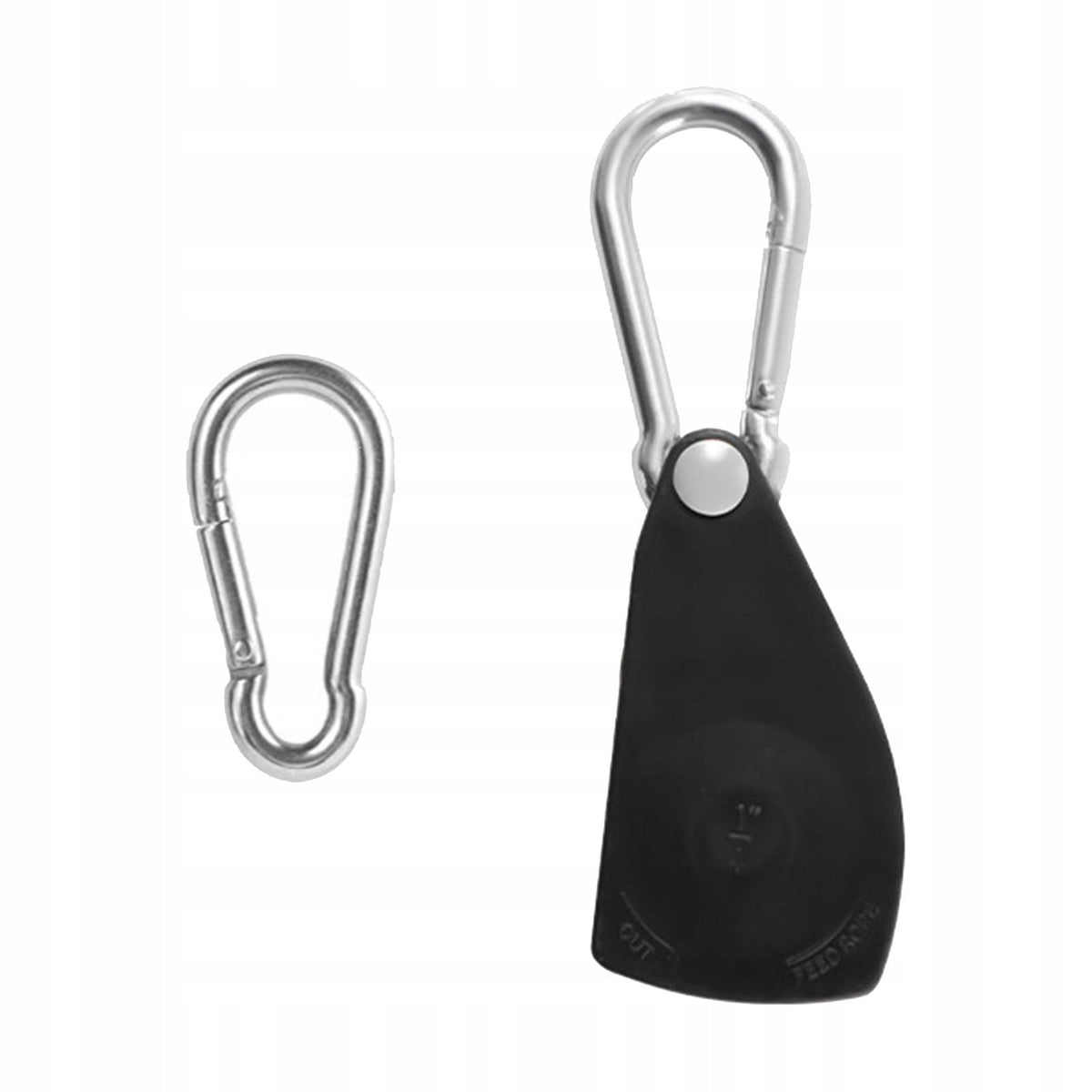 Ratchet pulley System Rope Tensioner with Carabiner, Metal Wheel, Black Packaging status original