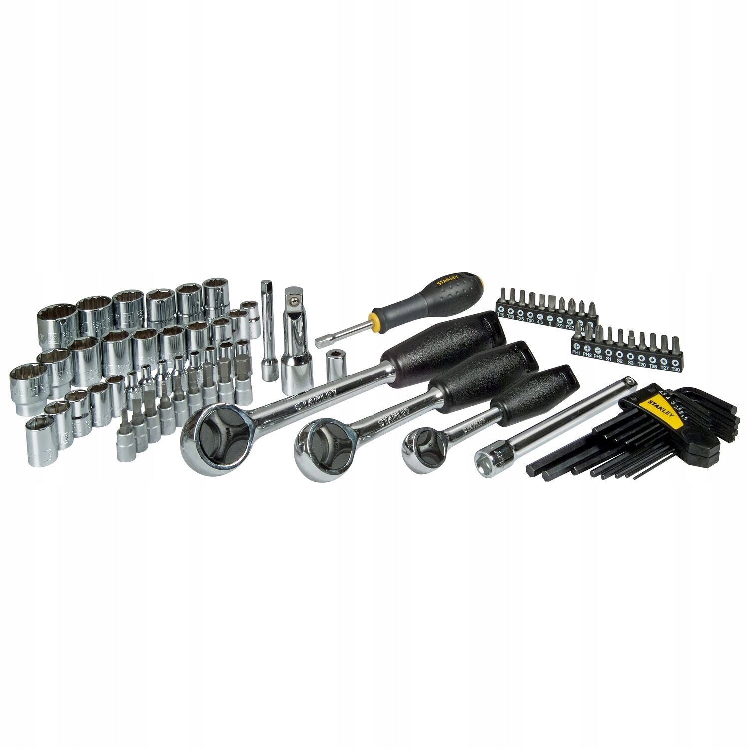 Ratchet socket set STANLEY 80 parts 1/4 3/8 1/2 Packaging status original