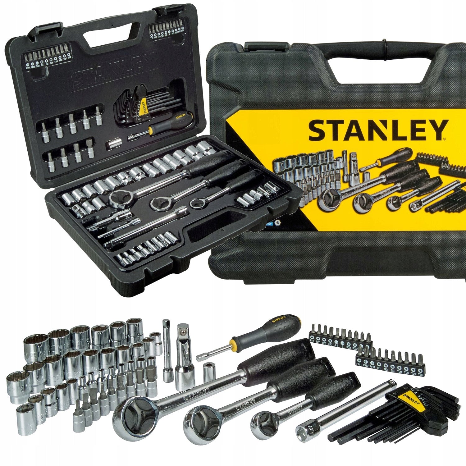 Ratchet socket set STANLEY 80 parts 1/4 3/8 1/2