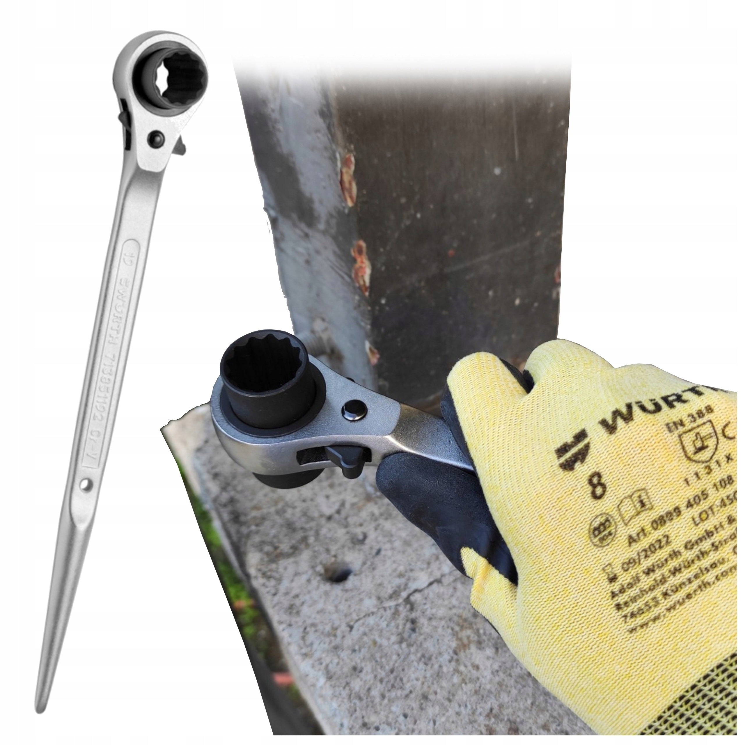 Ratchet wrench for scaffolding 19-22 mm Rotation switch right left WURTH
