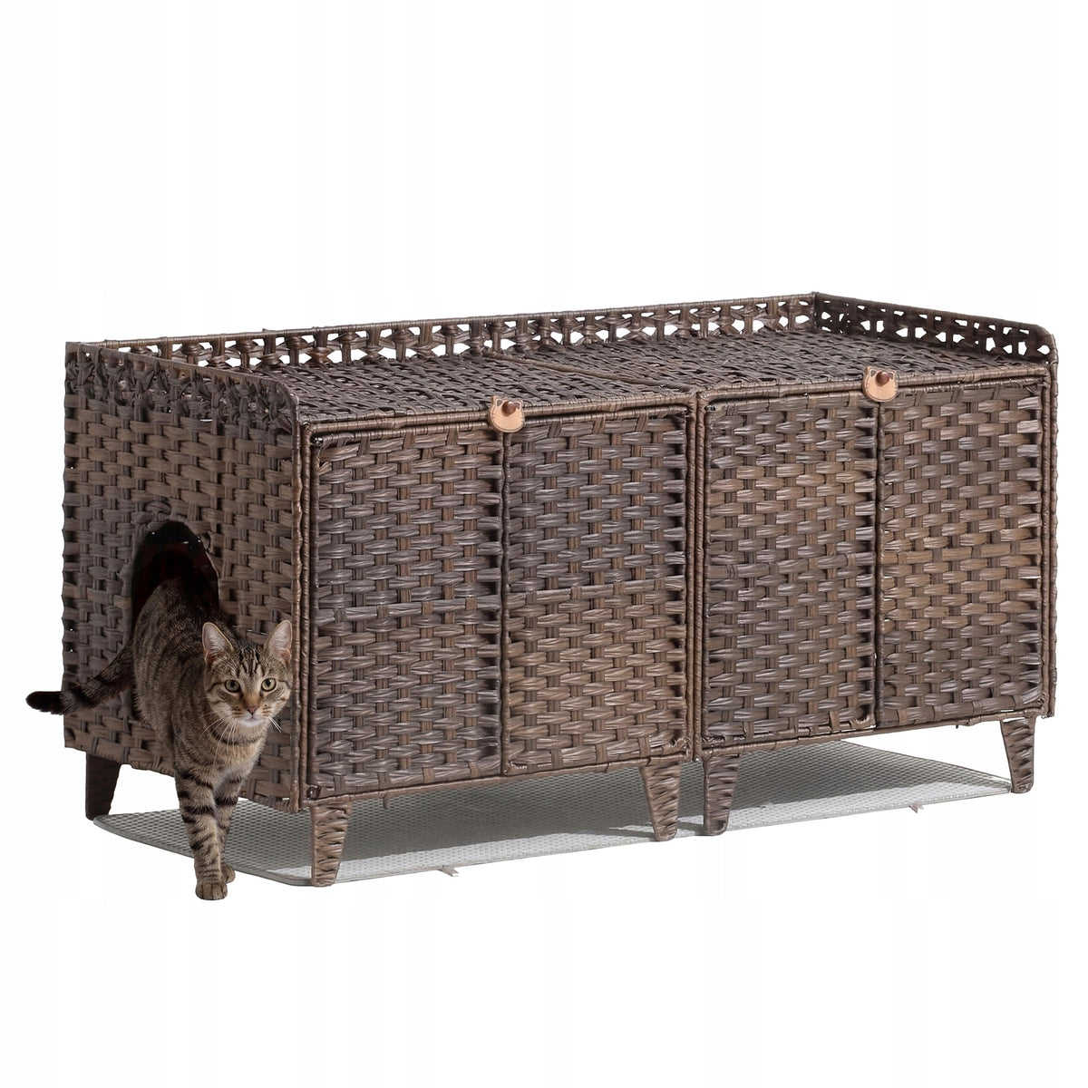 Rattan Cat Litter Box Enclosure for 2 Cats, 120x50x60cm, Brown