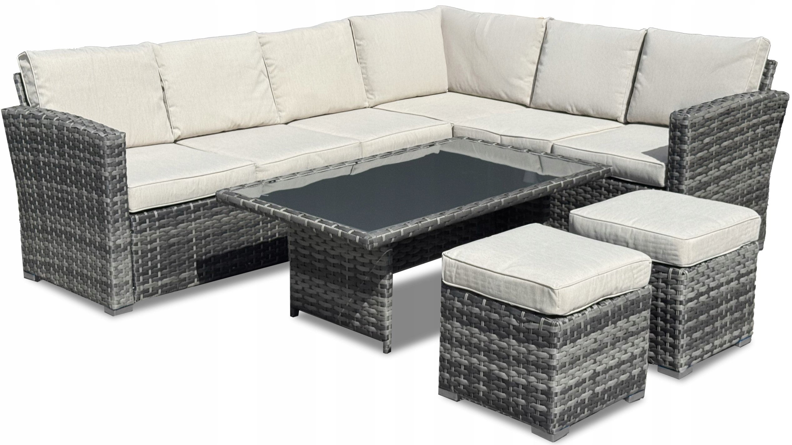 Rattan Garden Furniture Set Corner Right Table Poufs Grey Just Relax Packaging status original
