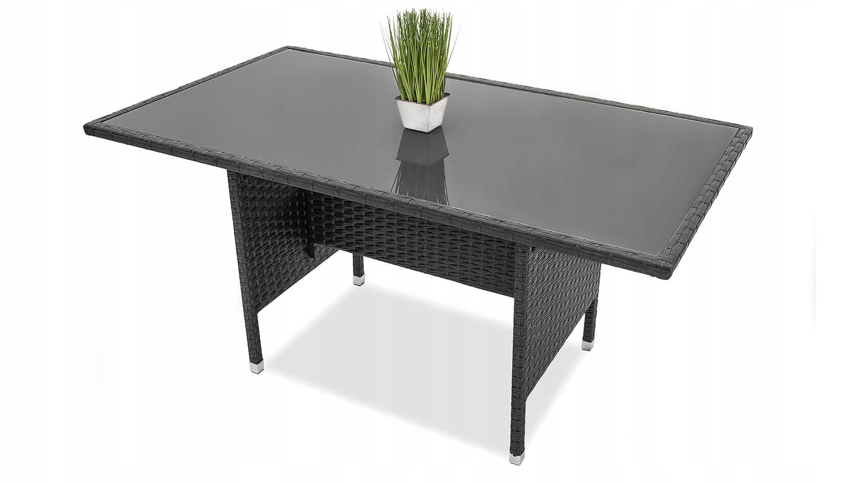 Rattan Garden Furniture Set TABLE 150x90 Chairs Chair x6 Graphite Line Big Family