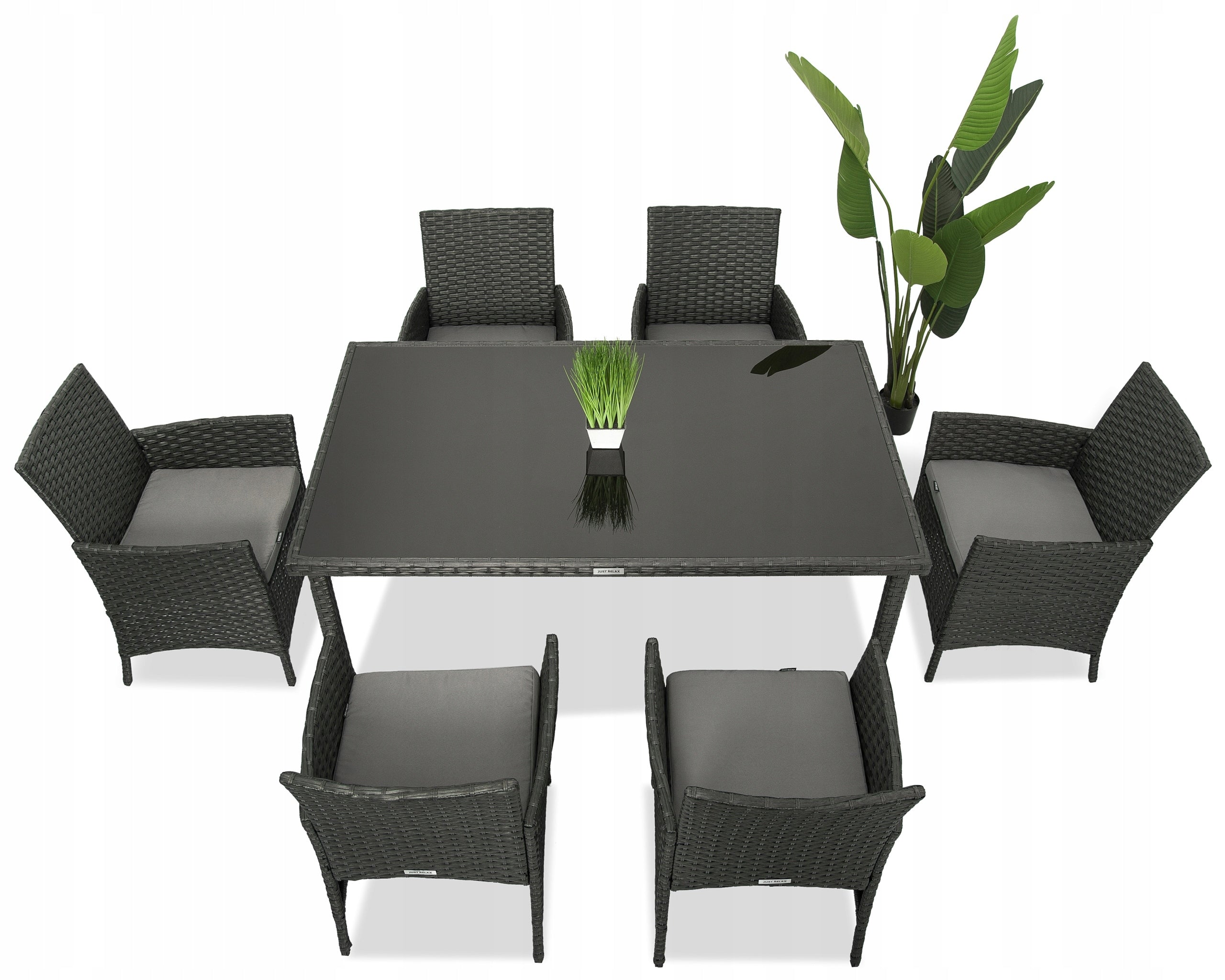 Rattan Garden Furniture Set TABLE 150x90 Chairs Chair x6 Graphite Number of people 6