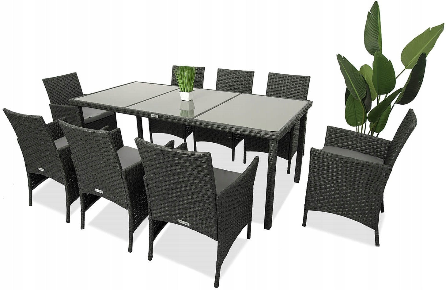 Rattan Garden Furniture Set TABLE 190x90 Chairs Chair x8 Graphite Line Big Family
