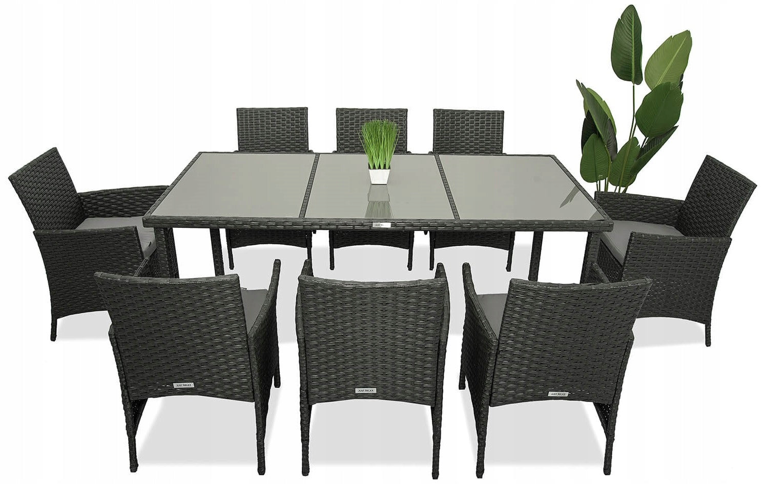 Rattan Garden Furniture Set TABLE 190x90 Chairs Chair x8 Graphite Manufacturer Just Relax