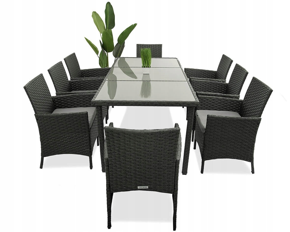Rattan Garden Furniture Set TABLE 190x90 Chairs Chair x8 Graphite Set contents armchair chair table end table