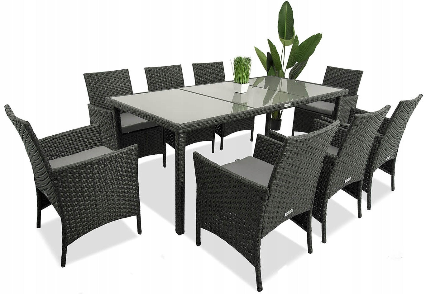 Rattan Garden Furniture Set TABLE 190x90 Chairs Chair x8 Graphite