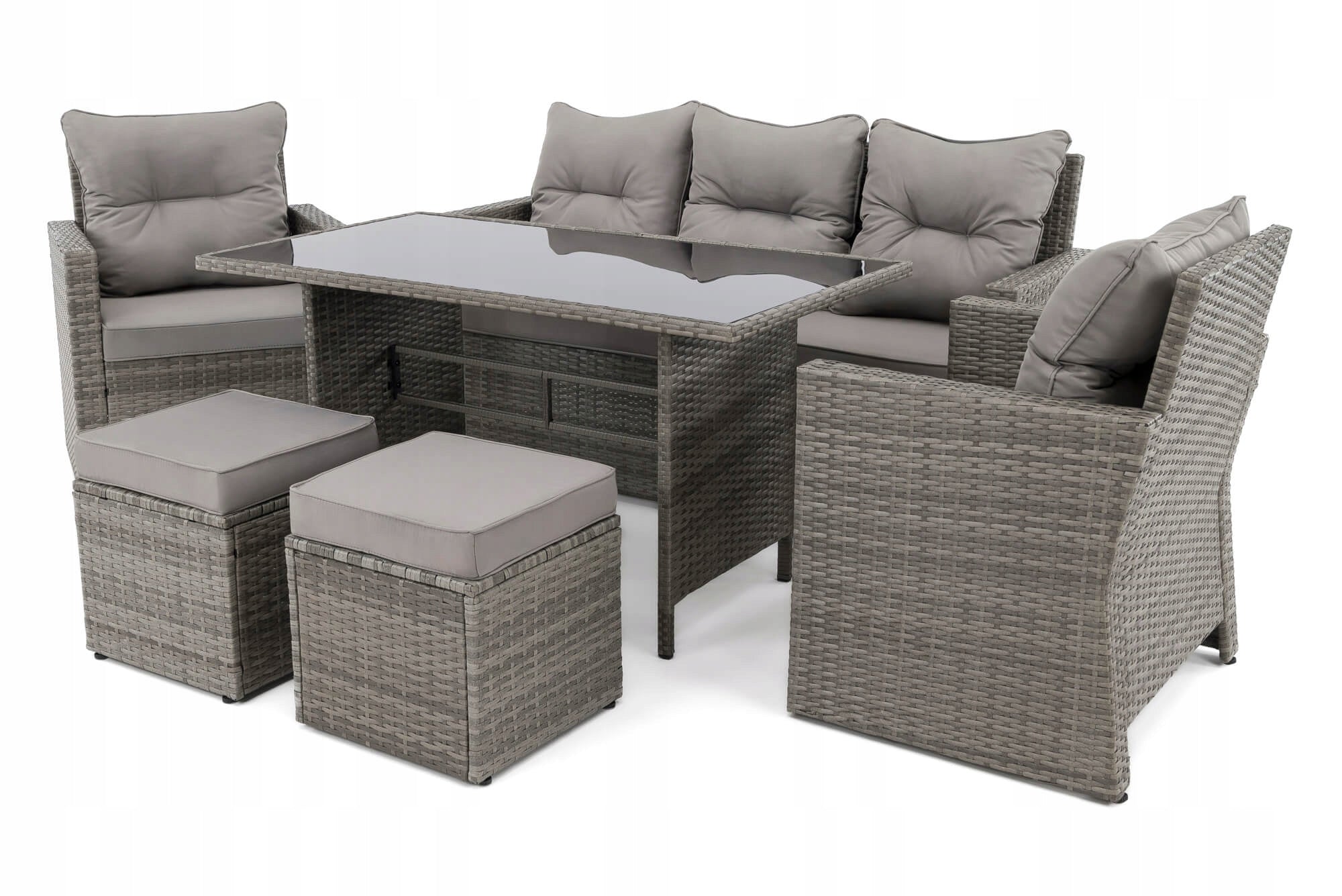 Rattan Garden Set MONACO Grey Cushions Dark Grey Color gray