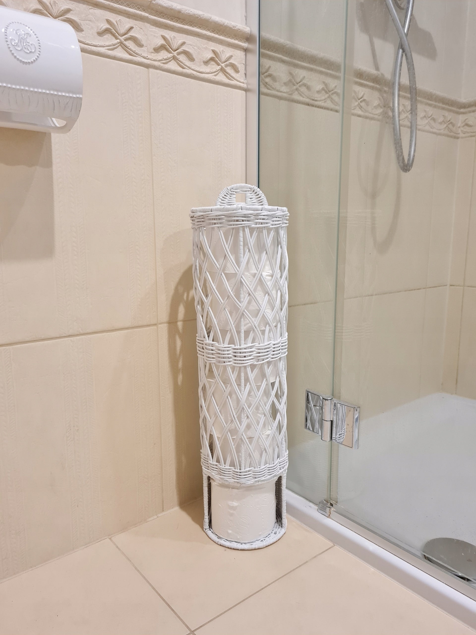 Rattan Stand White Hampton For Toilet Paper