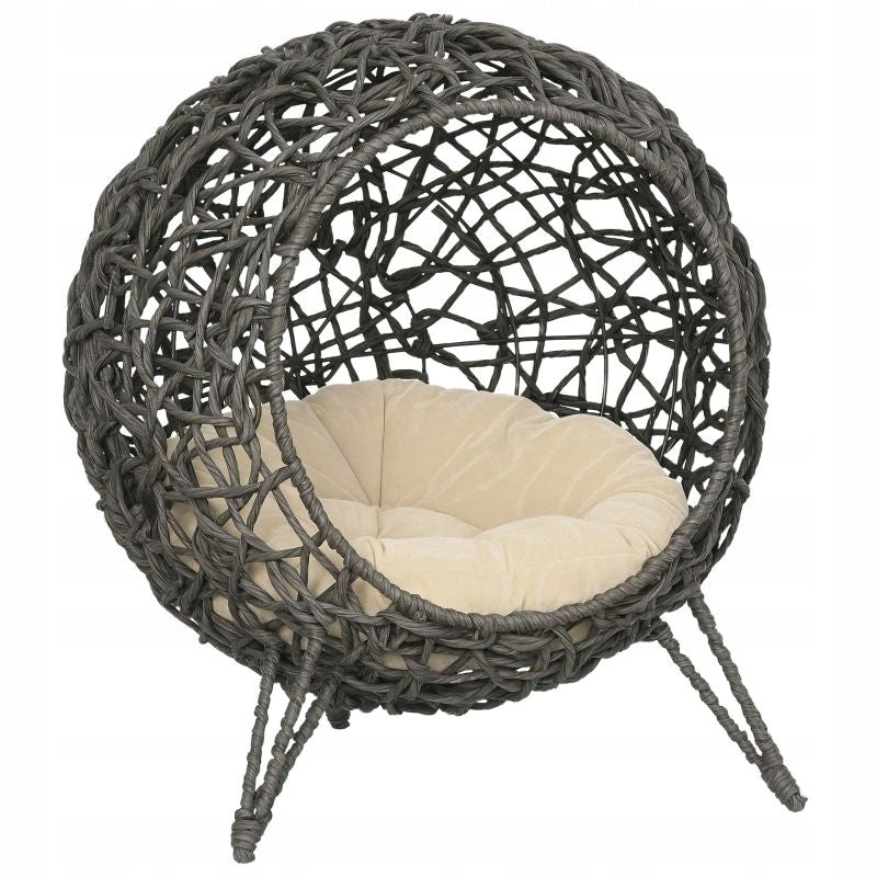 Rattan cat booth, with pillow, raised, grey, Ø52×58 cm Manufacturer code T3323P476558-1