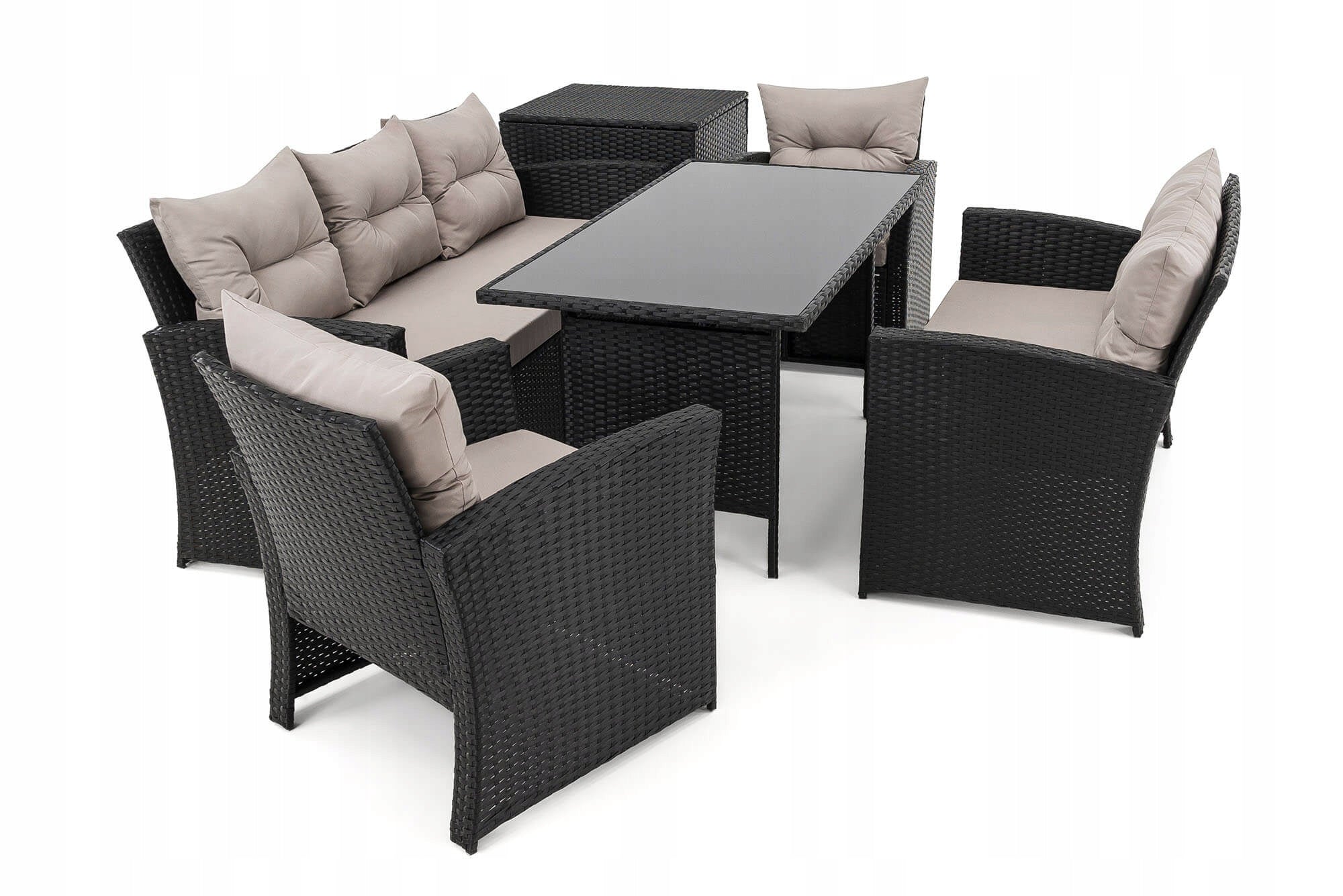 Rattan garden set MARSEILLE BIG black cushions grey 03 Color black