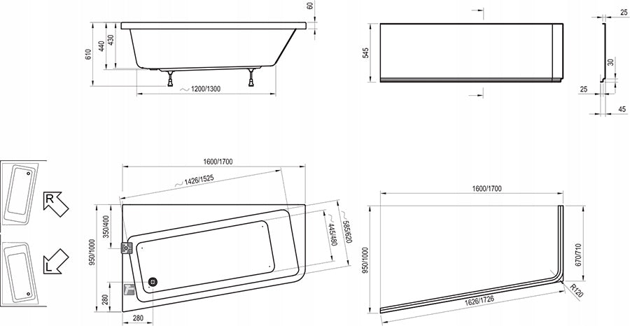 Badewanne Ravak 10°, 160x95 (L) 