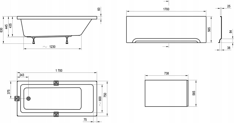 Badewanne Ravak rechteckig, 170X75 