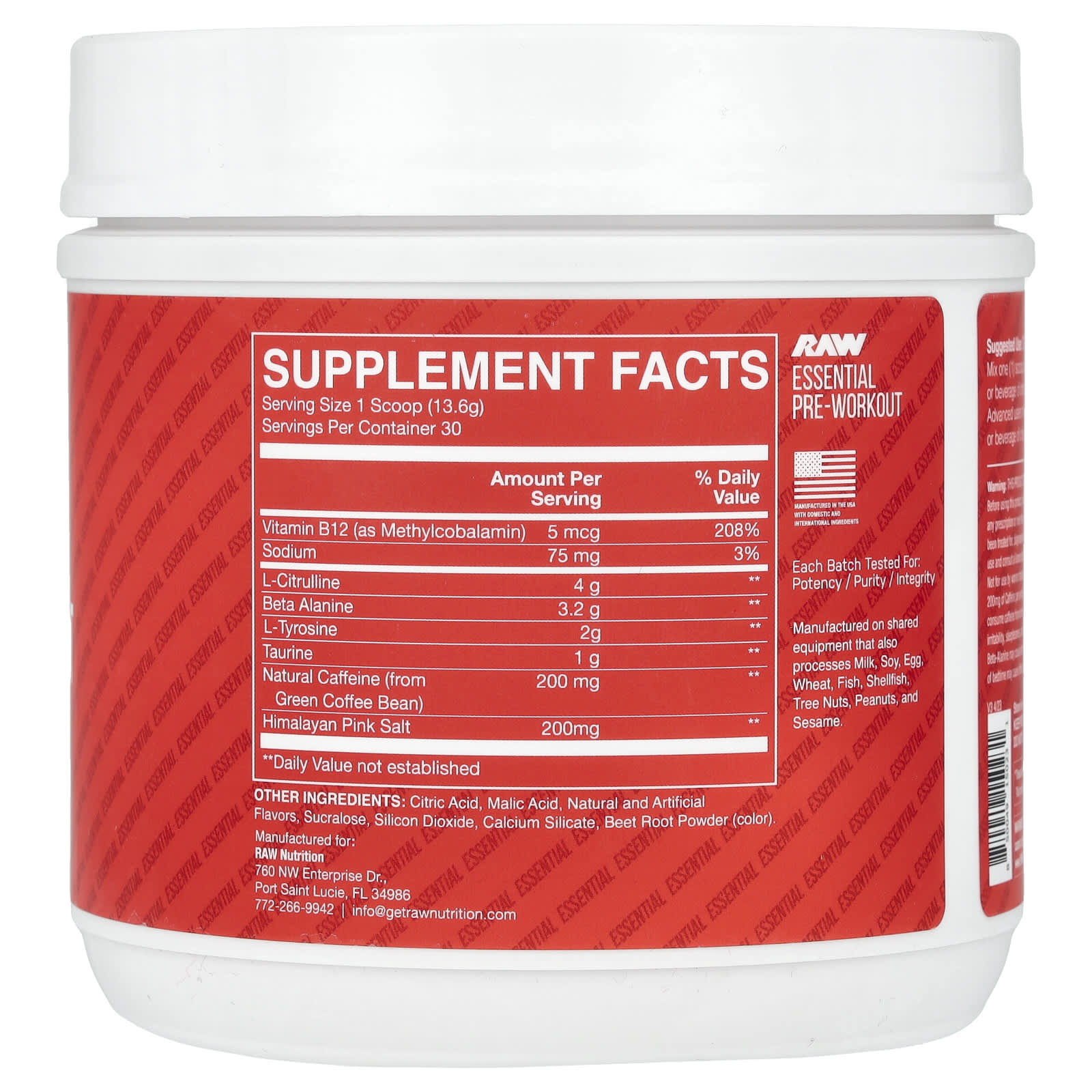 Raw Nutrition Bum Essential Pre-Workout, Fruit Burst, 408g Expiration date at least 3 months from the date of purchase