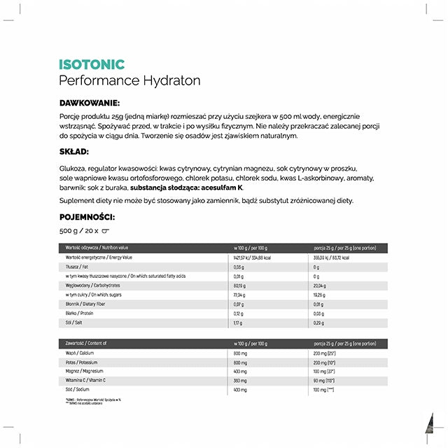 Raw Nutrition Isotonic 500 g apple Isotonic Performance Hydration Manufacturer code Raw nutrition 500g izotonik w proszku jabłko
