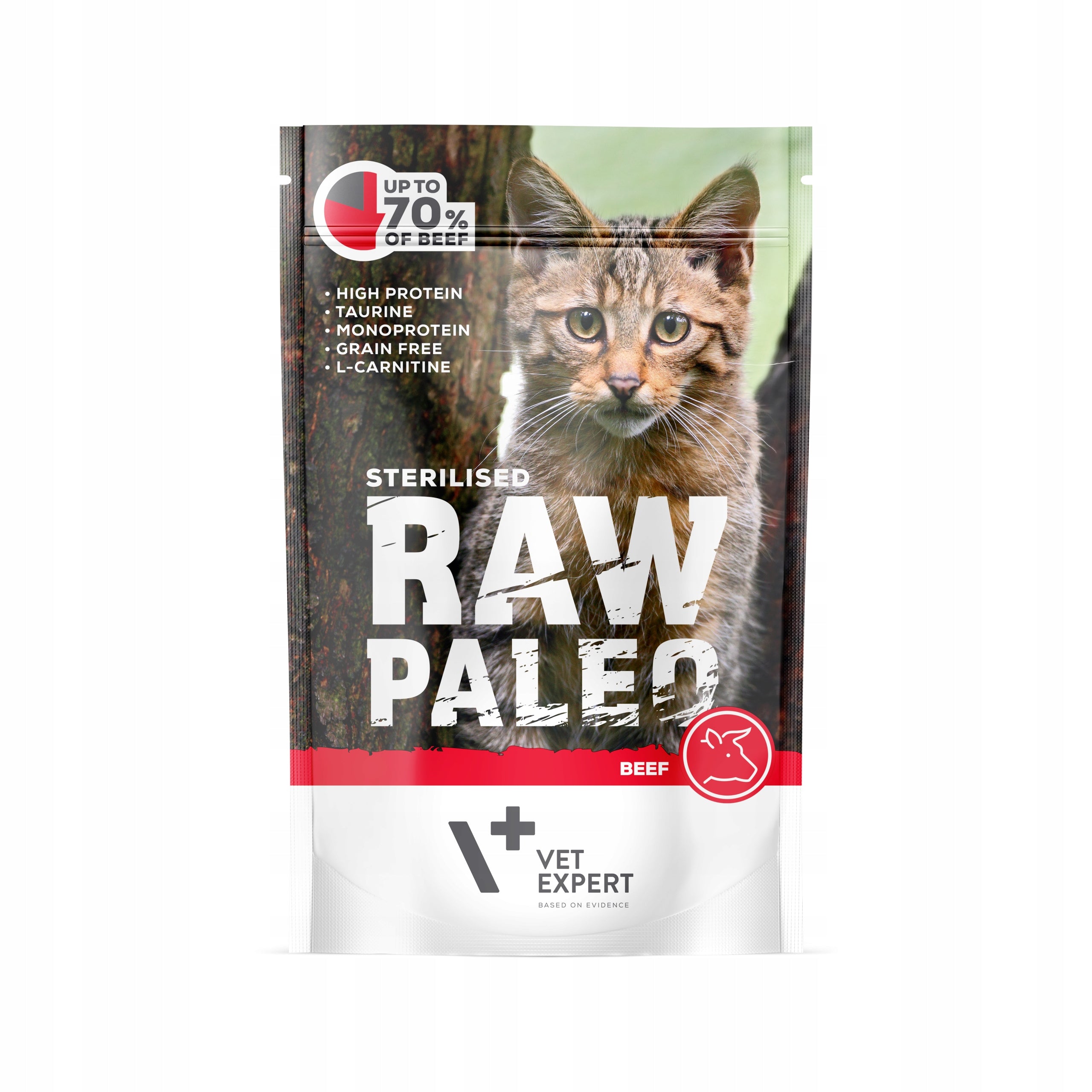 Raw Paleo wet adult cat food Sterilized Beef 100g Packaging status original