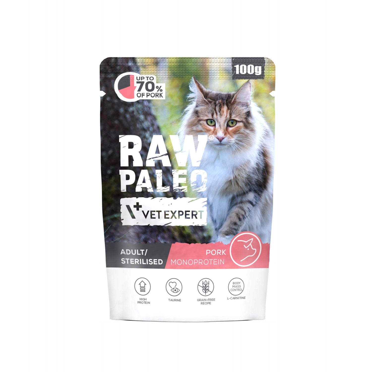 Raw Paleo wet adult cat food Sterilized Pork 100g